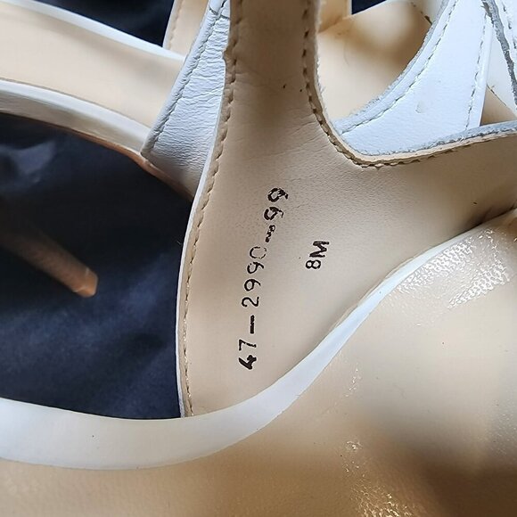 Vintage Cathy Jean White Leather Strappy Heels Size 8 | 5 Inch High Heel Sandals - Picture 8 of 9
